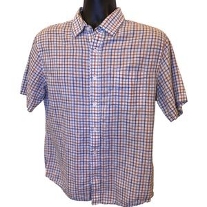 Toscano Patrick Assaraf Mens Medium Linen Cotton Plaid Short Sleeve Shirt Blue